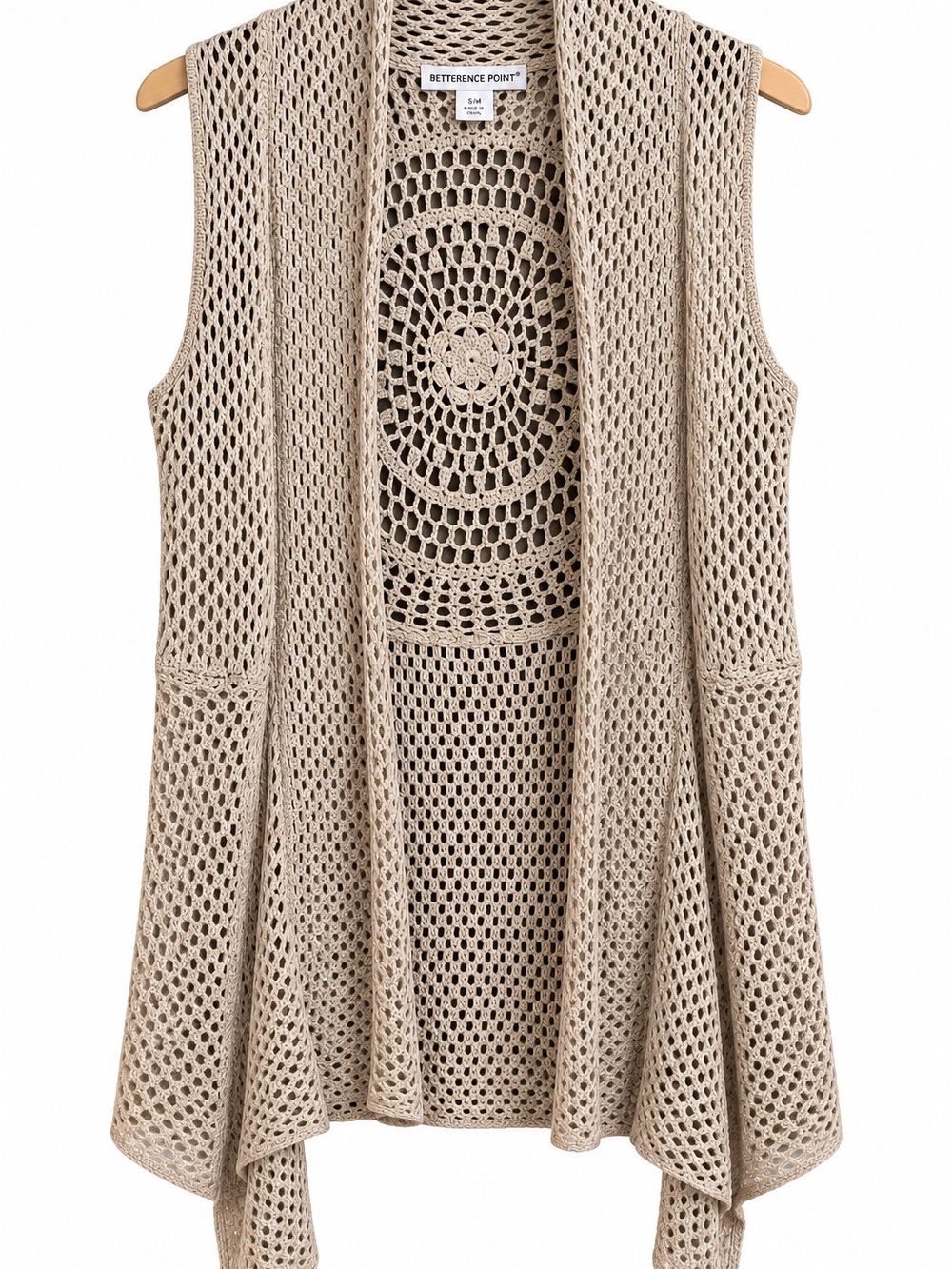 Vintage Reference Point Crochet Vest Cardigan Beige S/M